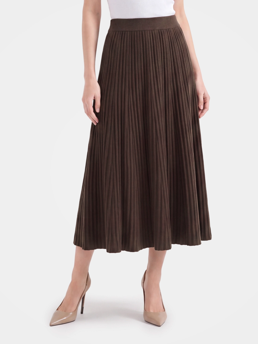 Pleated High-Waist Midi Skirt